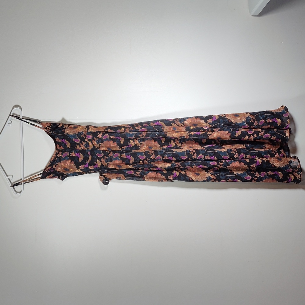 Lulus Dramatic Darling Black Floral Print Cowl Faux Wrap Maxi Dress XS - Picture 5 of 12